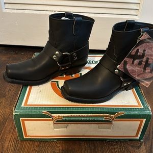 Women’s Double H vintage moto black leather biker ankle boots